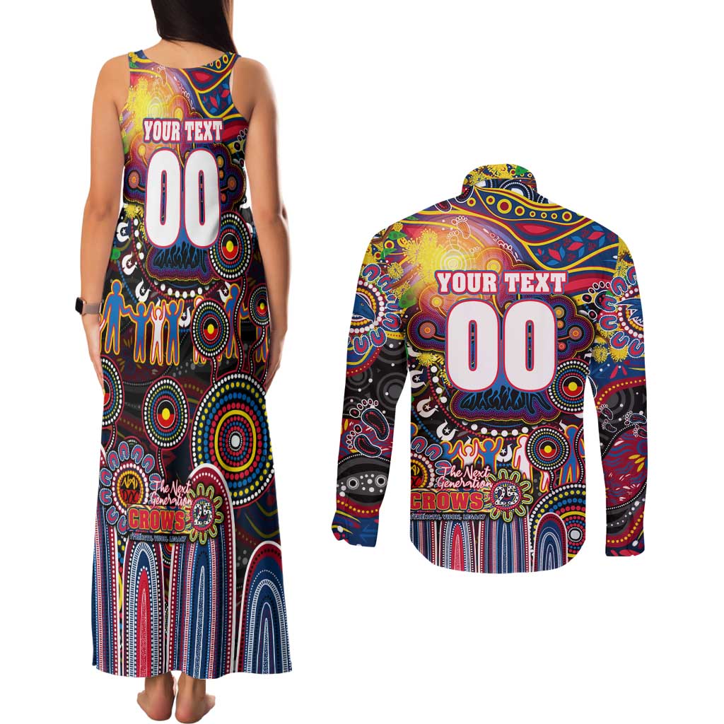 Personalised NAIDOC Week 2025 Crows Football Couples Matching Tank Maxi Dress and Long Sleeve Button Shirt Aboriginal Dot Painting