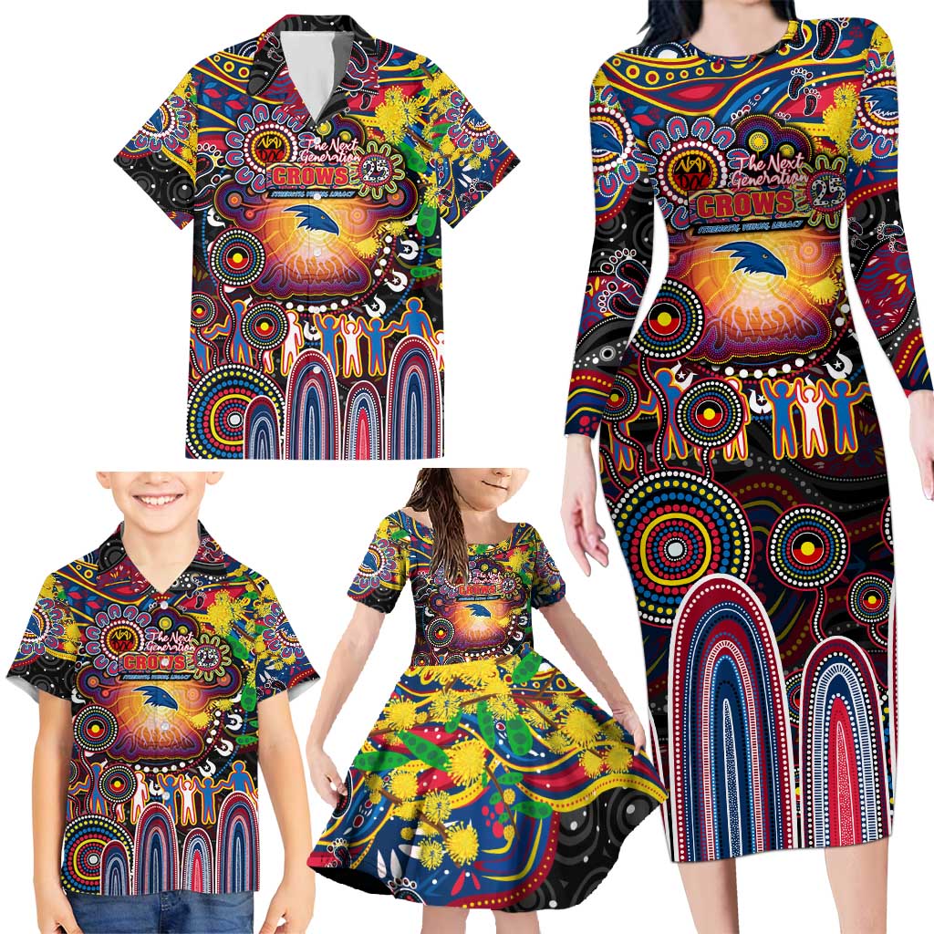 Personalised NAIDOC Week 2025 Crows Football Family Matching Long Sleeve Bodycon Dress and Hawaiian Shirt Aboriginal Dot Painting