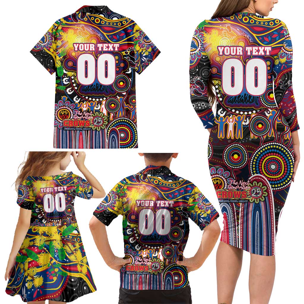 Personalised NAIDOC Week 2025 Crows Football Family Matching Long Sleeve Bodycon Dress and Hawaiian Shirt Aboriginal Dot Painting