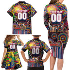Personalised NAIDOC Week 2025 Crows Football Family Matching Long Sleeve Bodycon Dress and Hawaiian Shirt Aboriginal Dot Painting