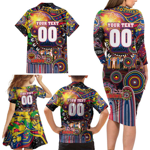 Personalised NAIDOC Week 2025 Crows Football Family Matching Long Sleeve Bodycon Dress and Hawaiian Shirt Aboriginal Dot Painting