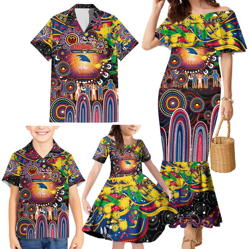 Personalised NAIDOC Week 2025 Crows Football Family Matching Mermaid Dress and Hawaiian Shirt Aboriginal Dot Painting