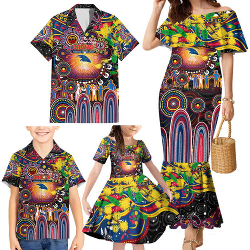 Personalised NAIDOC Week 2025 Crows Football Family Matching Mermaid Dress and Hawaiian Shirt Aboriginal Dot Painting