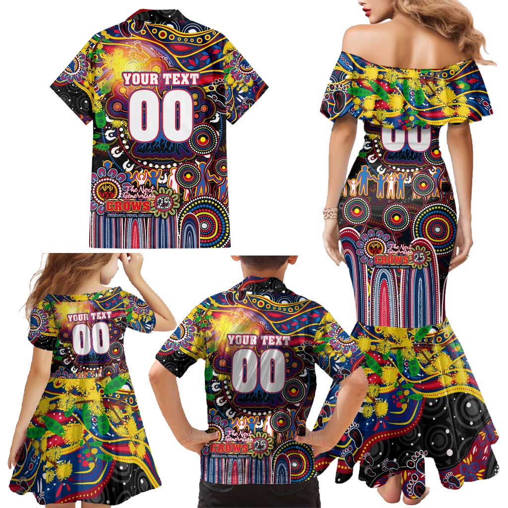 Personalised NAIDOC Week 2025 Crows Football Family Matching Mermaid Dress and Hawaiian Shirt Aboriginal Dot Painting