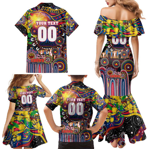 Personalised NAIDOC Week 2025 Crows Football Family Matching Mermaid Dress and Hawaiian Shirt Aboriginal Dot Painting