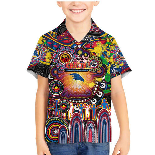 Personalised NAIDOC Week 2025 Crows Football Family Matching Mermaid Dress and Hawaiian Shirt Aboriginal Dot Painting