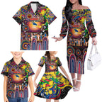Personalised NAIDOC Week 2025 Crows Football Family Matching Off The Shoulder Long Sleeve Dress and Hawaiian Shirt Aboriginal Dot Painting
