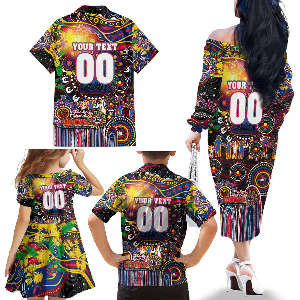 Personalised NAIDOC Week 2025 Crows Football Family Matching Off The Shoulder Long Sleeve Dress and Hawaiian Shirt Aboriginal Dot Painting