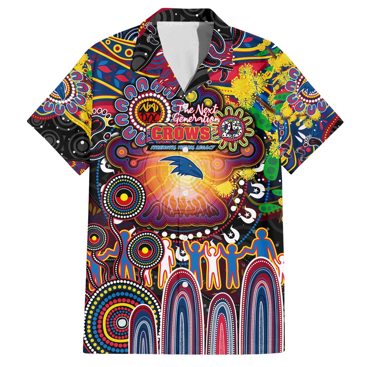 Personalised NAIDOC Week 2025 Crows Football Family Matching Off The Shoulder Long Sleeve Dress and Hawaiian Shirt Aboriginal Dot Painting