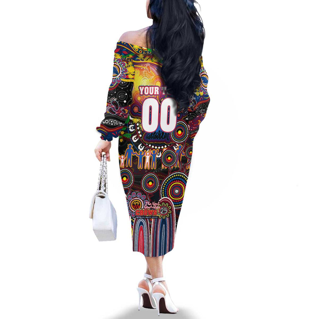 Personalised NAIDOC Week 2025 Crows Football Family Matching Off The Shoulder Long Sleeve Dress and Hawaiian Shirt Aboriginal Dot Painting