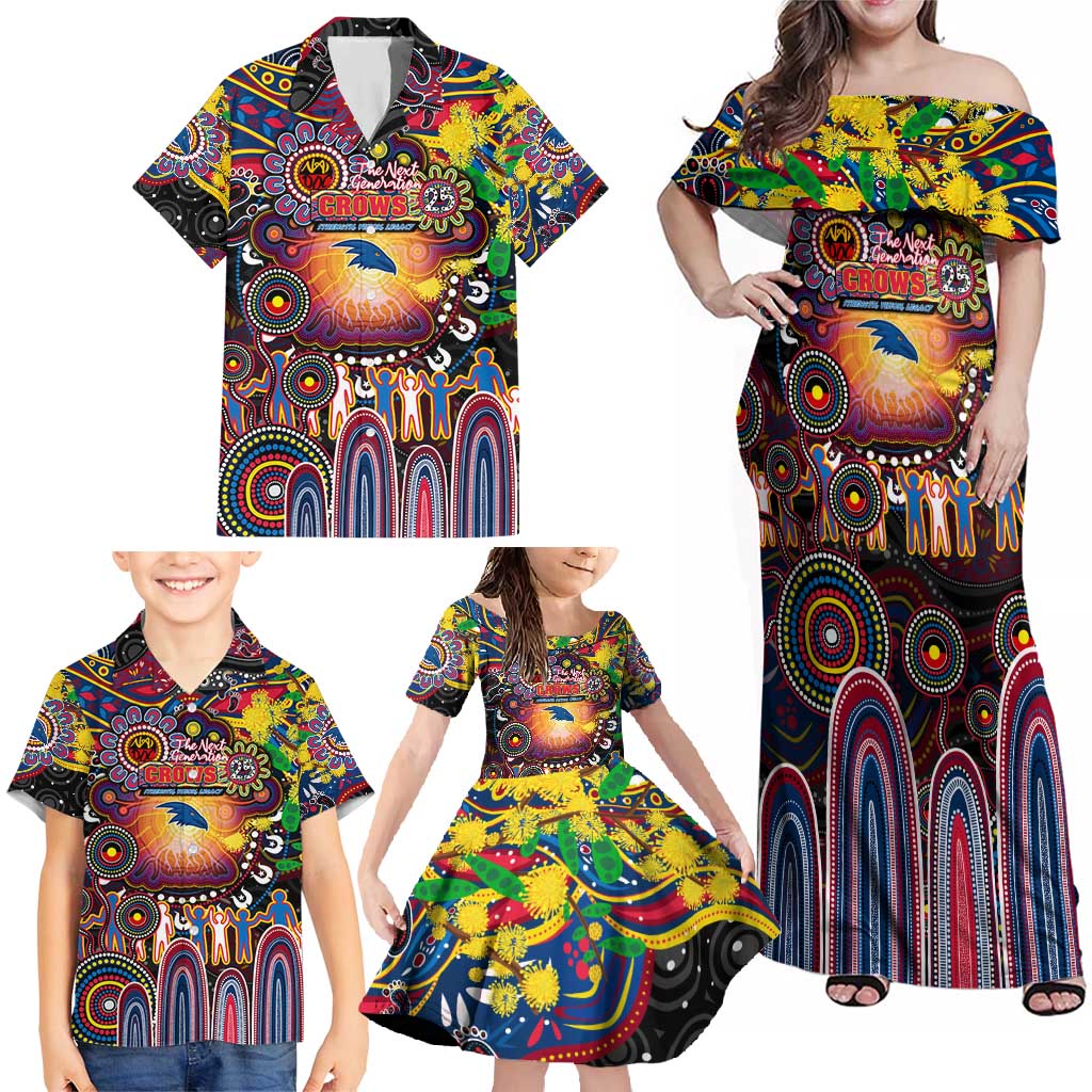 Personalised NAIDOC Week 2025 Crows Football Family Matching Off Shoulder Maxi Dress and Hawaiian Shirt Aboriginal Dot Painting