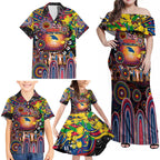 Personalised NAIDOC Week 2025 Crows Football Family Matching Off Shoulder Maxi Dress and Hawaiian Shirt Aboriginal Dot Painting