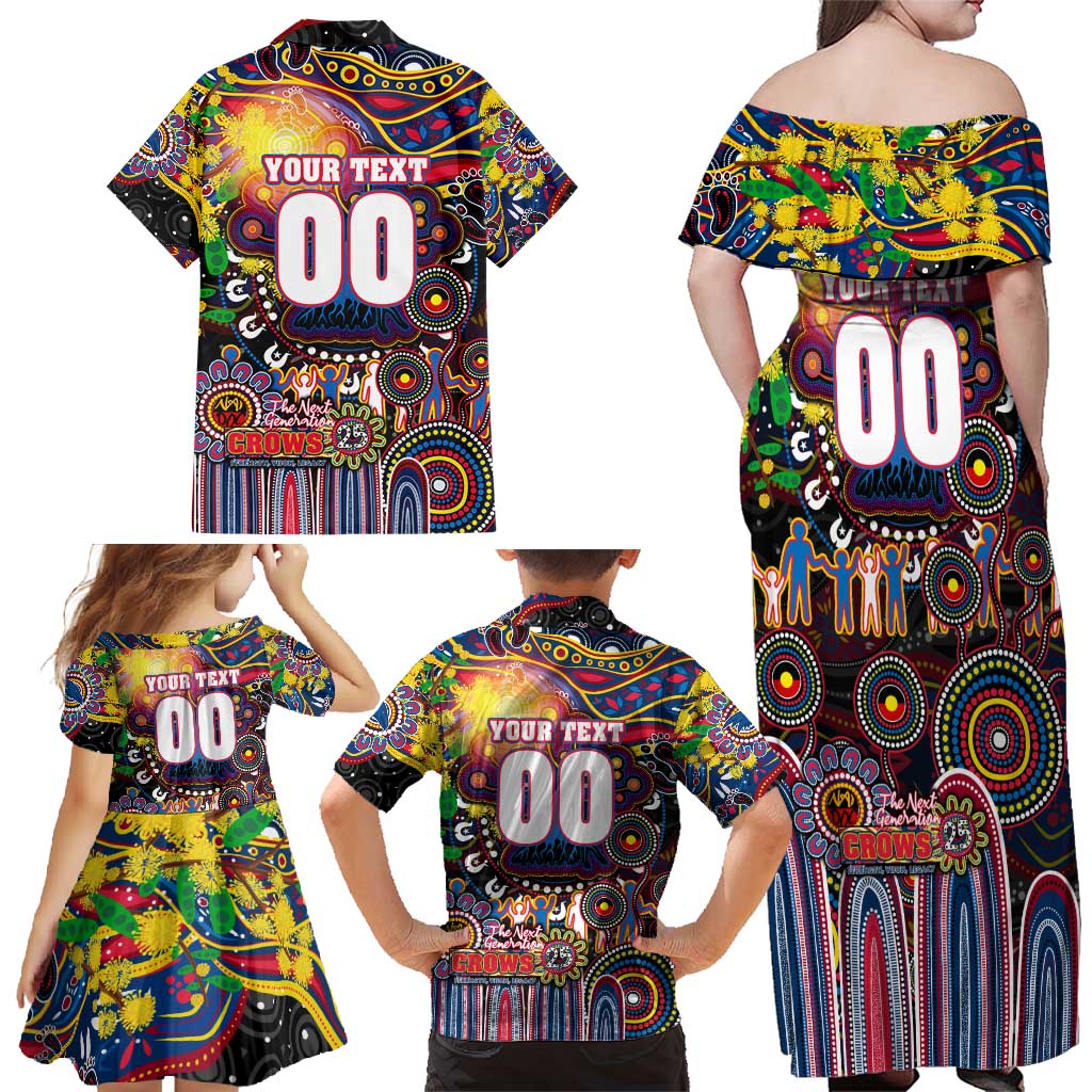 Personalised NAIDOC Week 2025 Crows Football Family Matching Off Shoulder Maxi Dress and Hawaiian Shirt Aboriginal Dot Painting