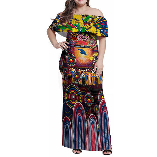 Personalised NAIDOC Week 2025 Crows Football Family Matching Off Shoulder Maxi Dress and Hawaiian Shirt Aboriginal Dot Painting
