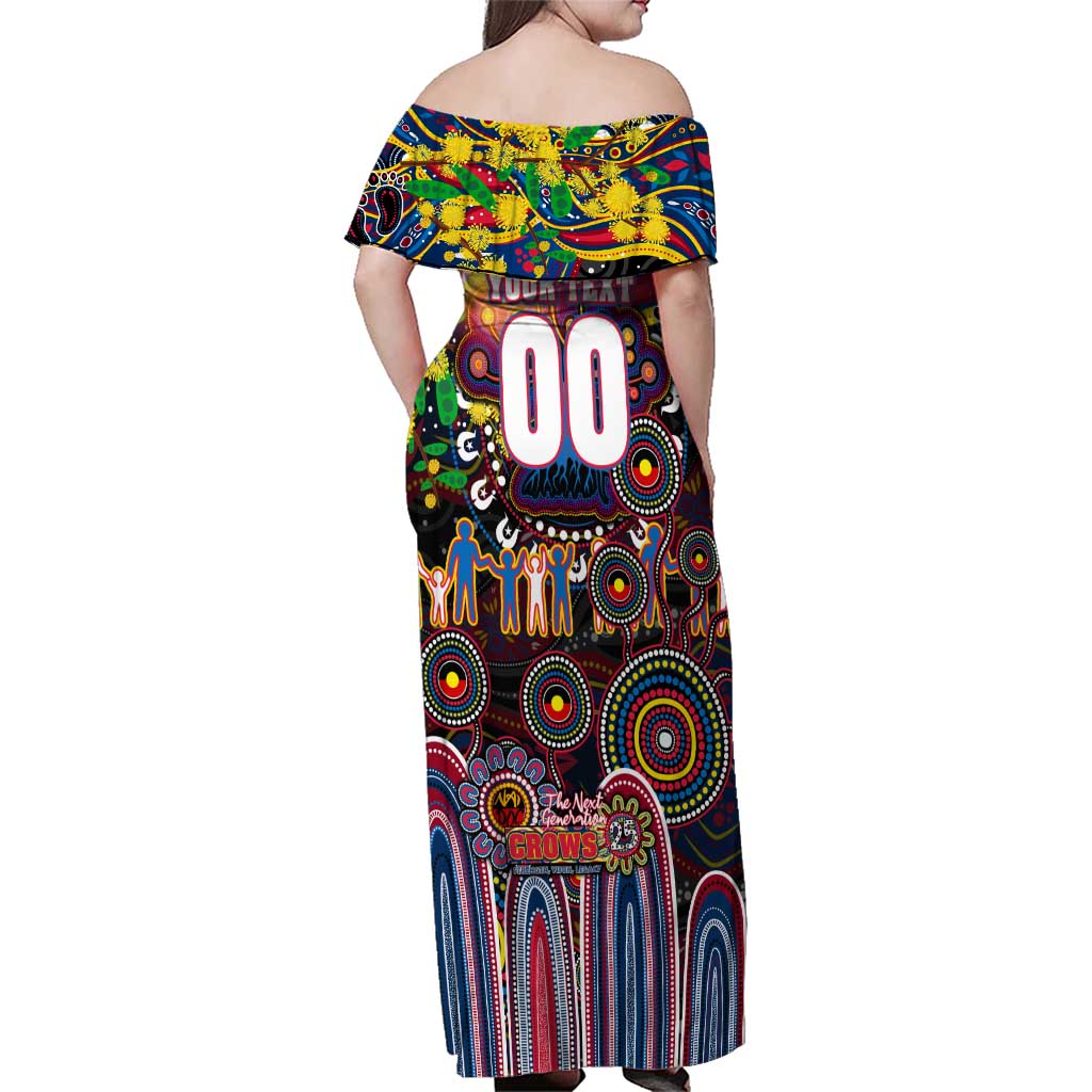 Personalised NAIDOC Week 2025 Crows Football Family Matching Off Shoulder Maxi Dress and Hawaiian Shirt Aboriginal Dot Painting