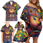 Personalised NAIDOC Week 2025 Crows Football Family Matching Off Shoulder Short Dress and Hawaiian Shirt Aboriginal Dot Painting