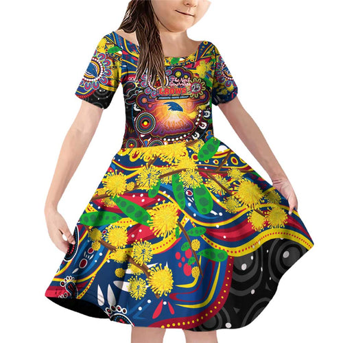 Personalised NAIDOC Week 2025 Crows Football Family Matching Off Shoulder Short Dress and Hawaiian Shirt Aboriginal Dot Painting