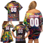 Personalised NAIDOC Week 2025 Crows Football Family Matching Off Shoulder Short Dress and Hawaiian Shirt Aboriginal Dot Painting