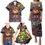 Personalised NAIDOC Week 2025 Crows Football Family Matching Puletasi and Hawaiian Shirt Aboriginal Dot Painting