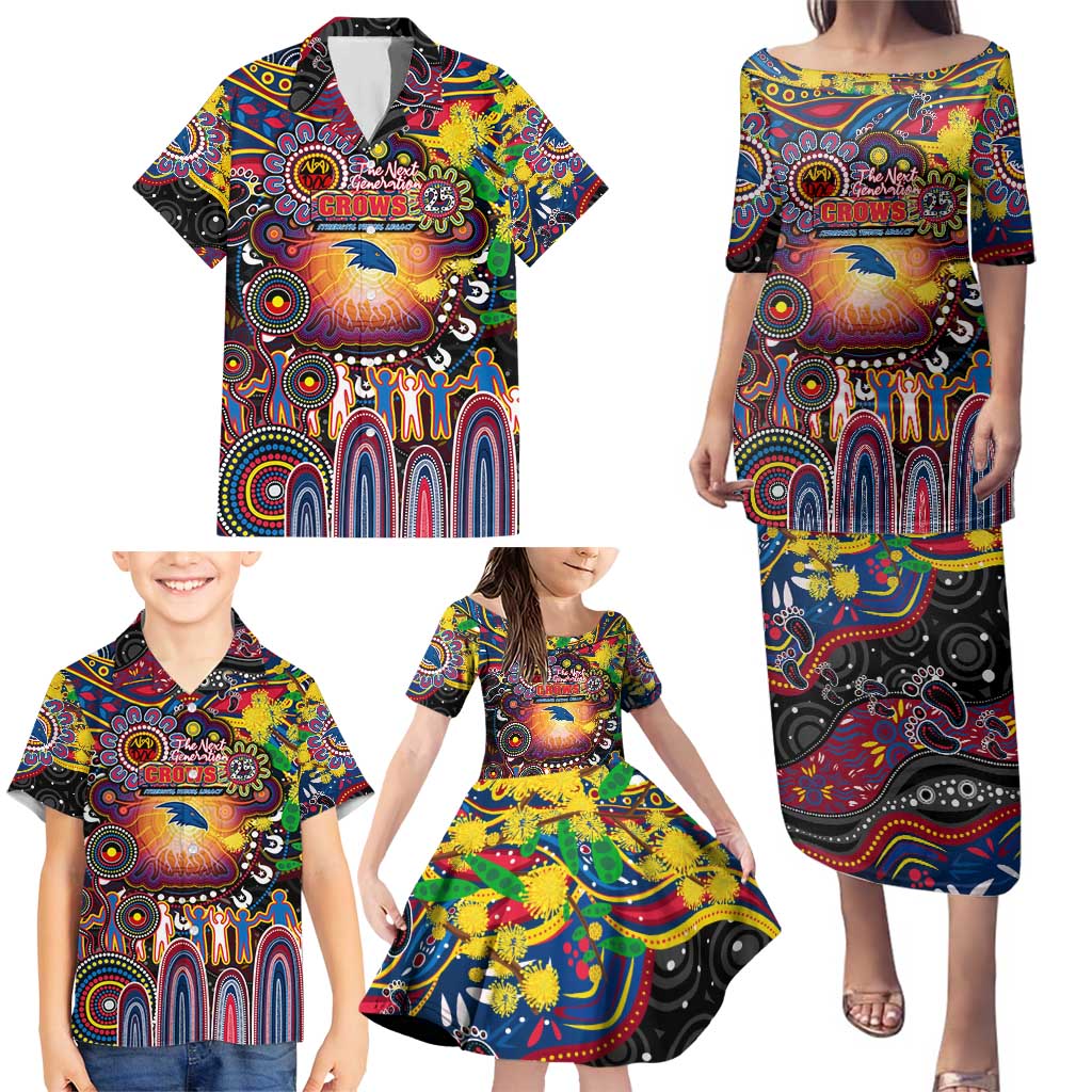 Personalised NAIDOC Week 2025 Crows Football Family Matching Puletasi and Hawaiian Shirt Aboriginal Dot Painting