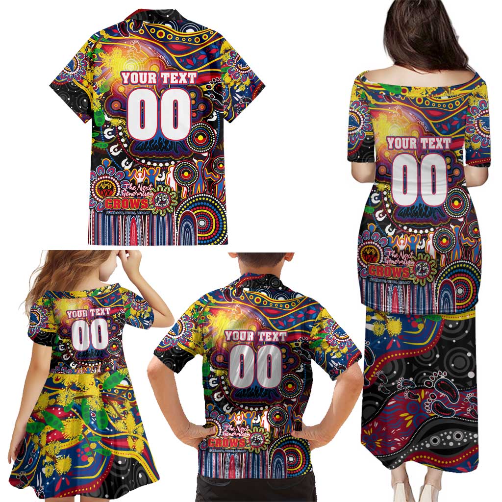 Personalised NAIDOC Week 2025 Crows Football Family Matching Puletasi and Hawaiian Shirt Aboriginal Dot Painting