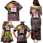 Personalised NAIDOC Week 2025 Crows Football Family Matching Puletasi and Hawaiian Shirt Aboriginal Dot Painting