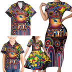 Personalised NAIDOC Week 2025 Crows Football Family Matching Short Sleeve Bodycon Dress and Hawaiian Shirt Aboriginal Dot Painting