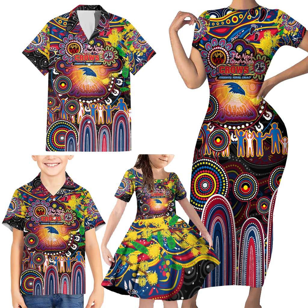Personalised NAIDOC Week 2025 Crows Football Family Matching Short Sleeve Bodycon Dress and Hawaiian Shirt Aboriginal Dot Painting