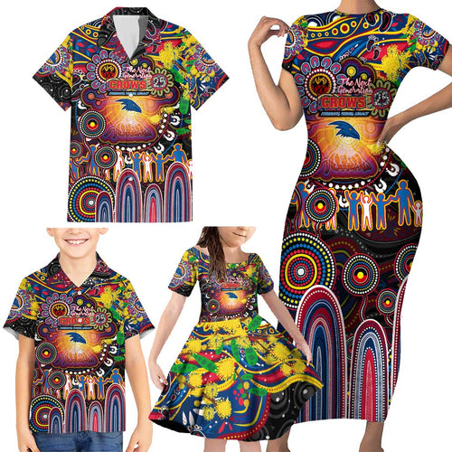 Personalised NAIDOC Week 2025 Crows Football Family Matching Short Sleeve Bodycon Dress and Hawaiian Shirt Aboriginal Dot Painting