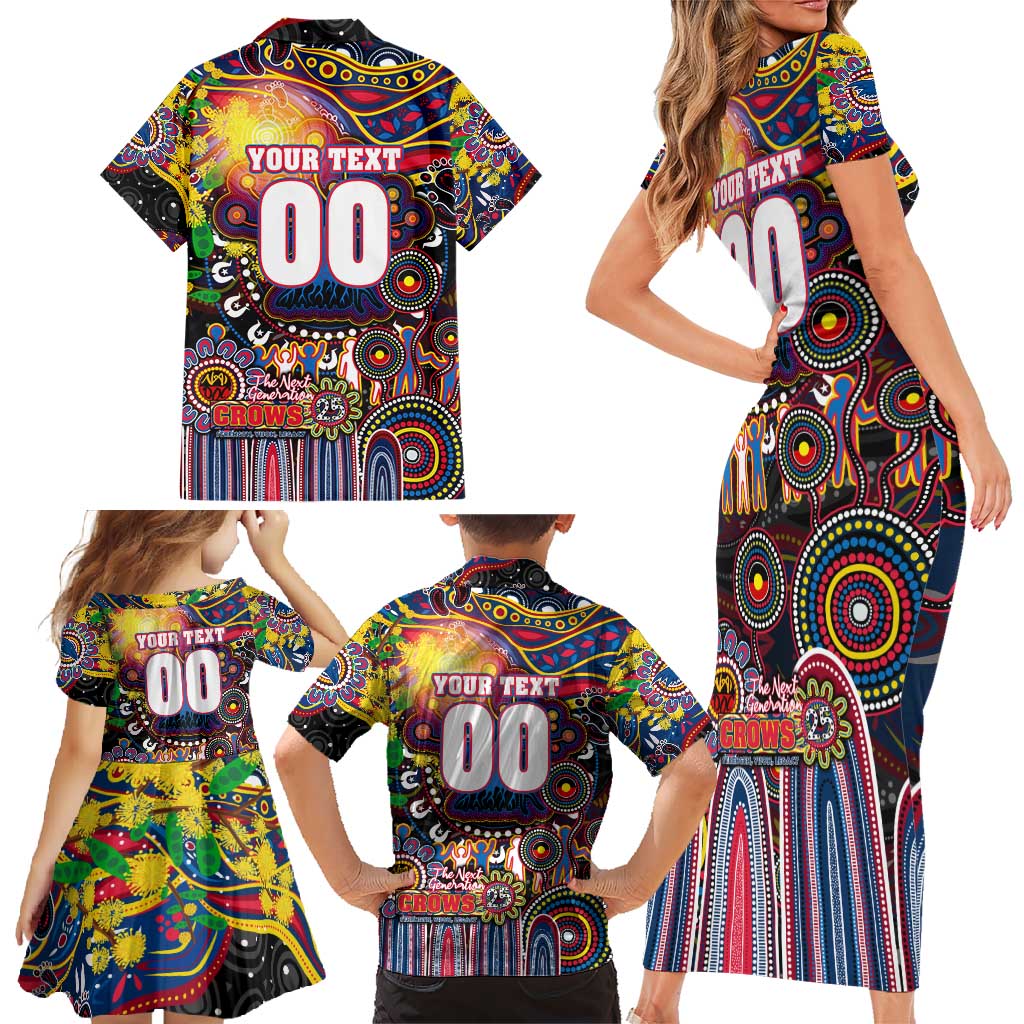 Personalised NAIDOC Week 2025 Crows Football Family Matching Short Sleeve Bodycon Dress and Hawaiian Shirt Aboriginal Dot Painting