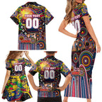 Personalised NAIDOC Week 2025 Crows Football Family Matching Short Sleeve Bodycon Dress and Hawaiian Shirt Aboriginal Dot Painting