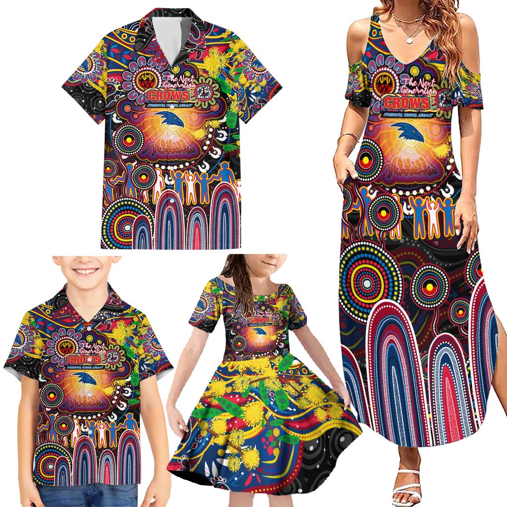 Personalised NAIDOC Week 2025 Crows Football Family Matching Summer Maxi Dress and Hawaiian Shirt Aboriginal Dot Painting