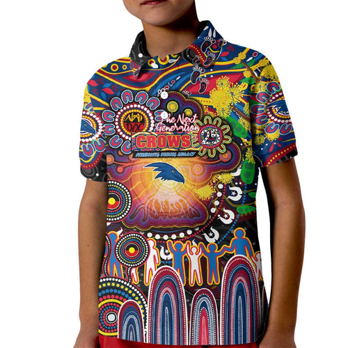 Personalised NAIDOC Week 2025 Crows Football Kid Polo Shirt Aboriginal Dot Painting