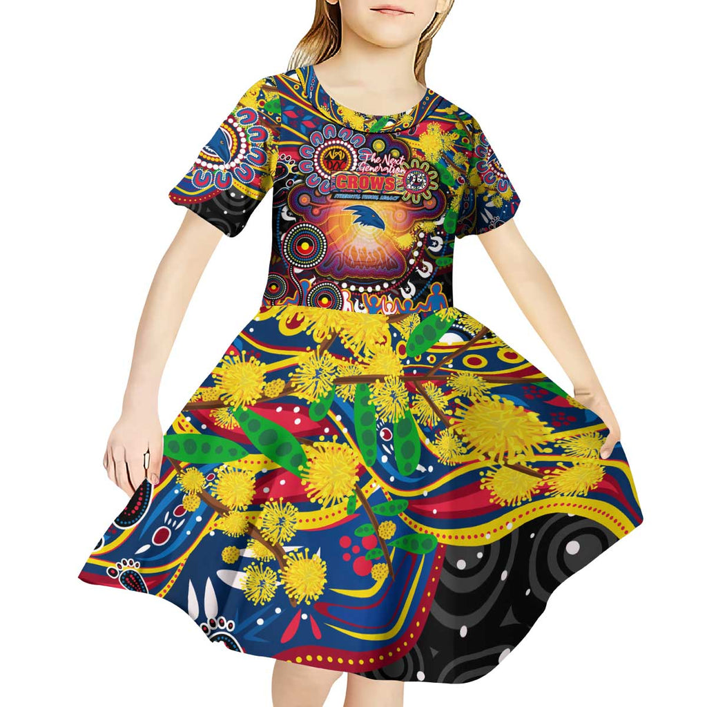 Personalised NAIDOC Week 2025 Crows Football Kid Short Sleeve Dress Aboriginal Dot Painting