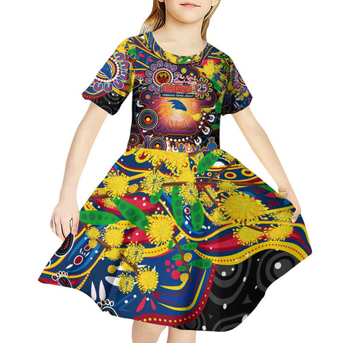 Personalised NAIDOC Week 2025 Crows Football Kid Short Sleeve Dress Aboriginal Dot Painting