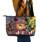 NAIDOC Week 2025 Crows Football Leather Tote Bag Aboriginal Dot Painting