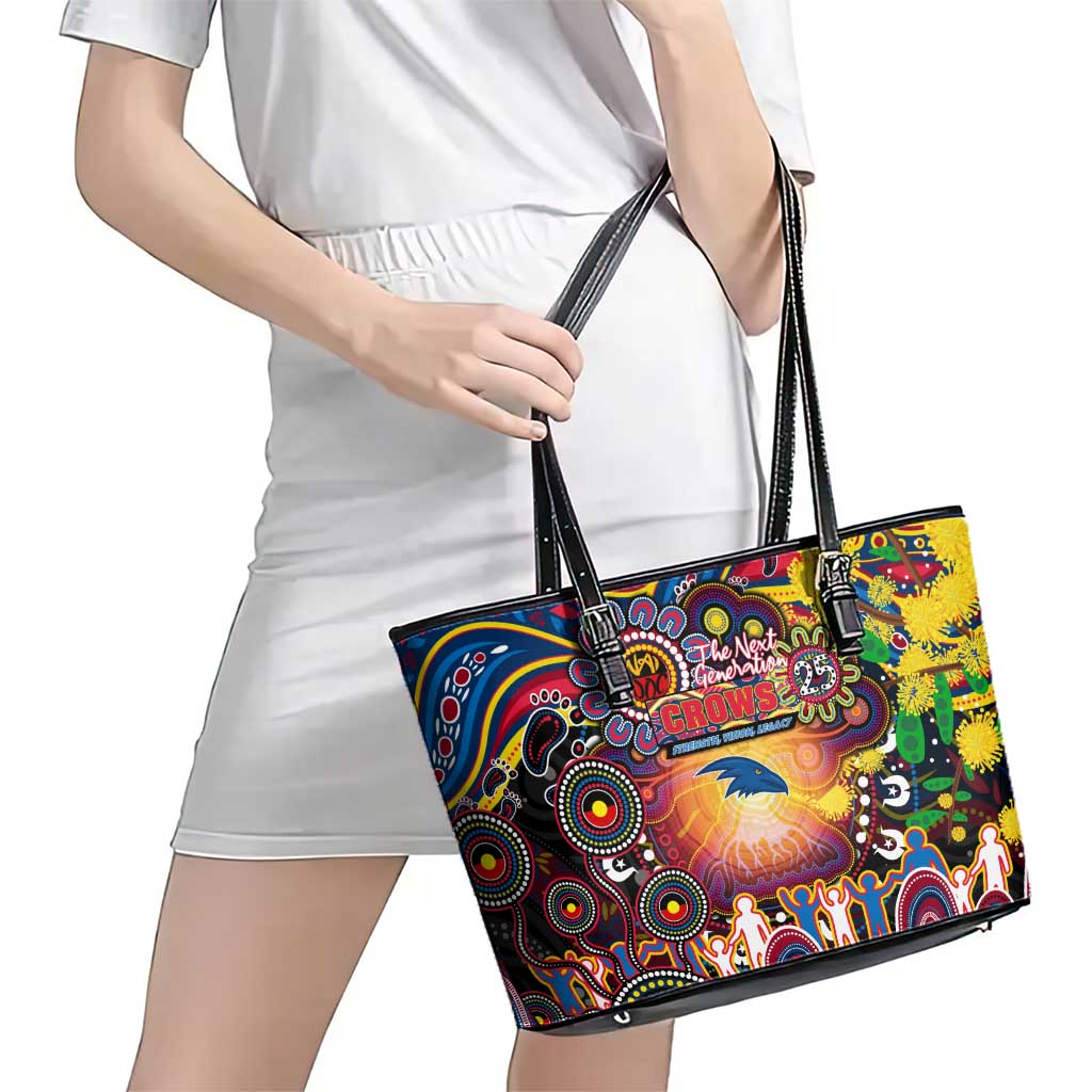 NAIDOC Week 2025 Crows Football Leather Tote Bag Aboriginal Dot Painting