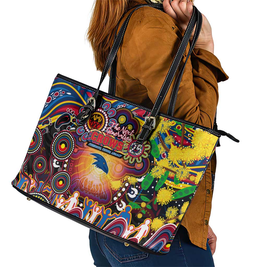 NAIDOC Week 2025 Crows Football Leather Tote Bag Aboriginal Dot Painting