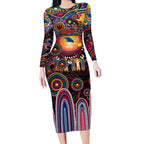 Personalised NAIDOC Week 2025 Crows Football Long Sleeve Bodycon Dress Aboriginal Dot Painting