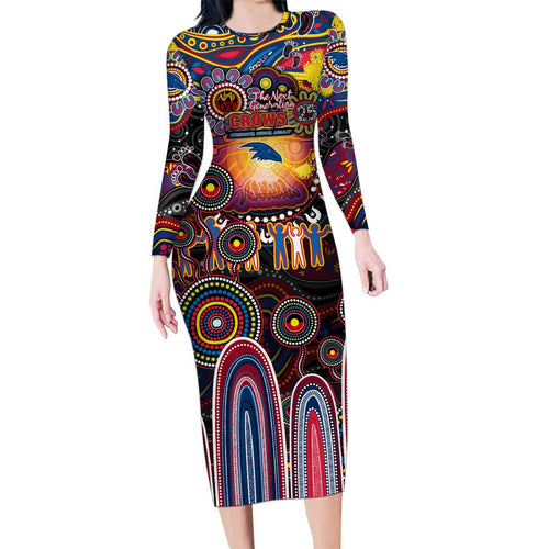 Personalised NAIDOC Week 2025 Crows Football Long Sleeve Bodycon Dress Aboriginal Dot Painting