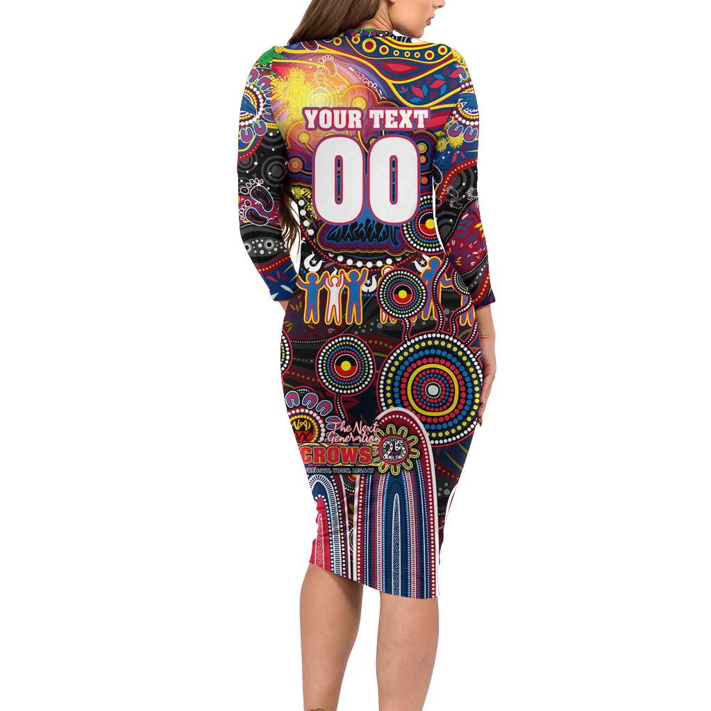 Personalised NAIDOC Week 2025 Crows Football Long Sleeve Bodycon Dress Aboriginal Dot Painting