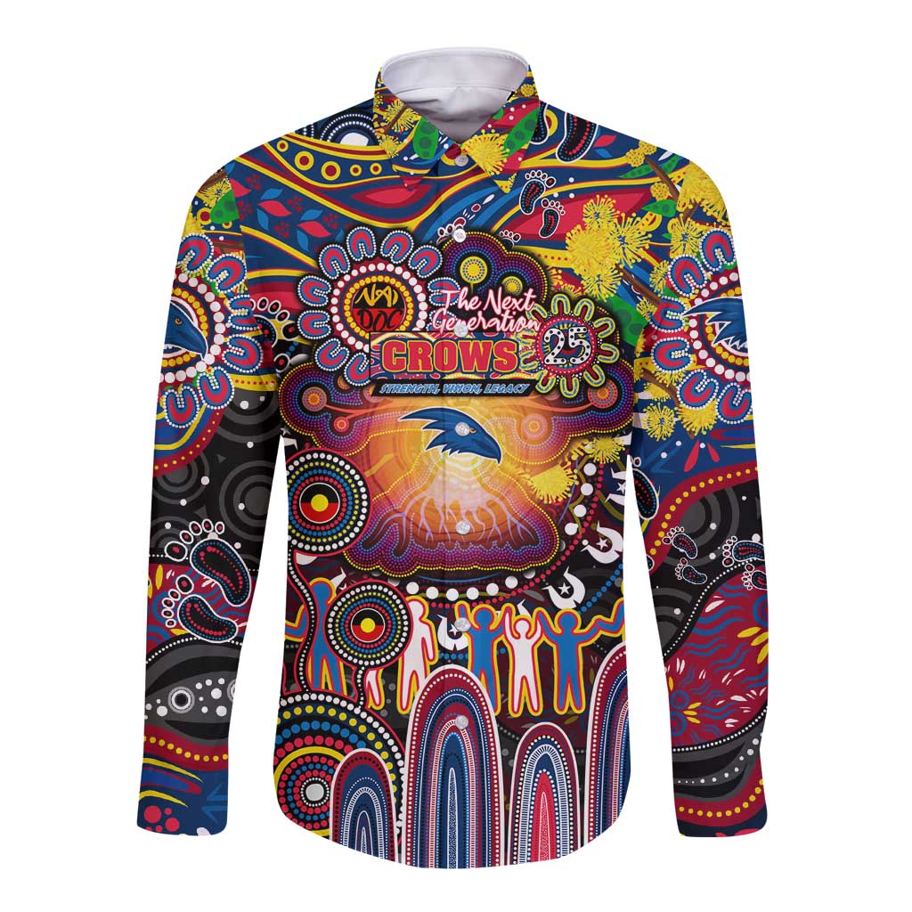 Personalised NAIDOC Week 2025 Crows Football Long Sleeve Button Shirt Aboriginal Dot Painting