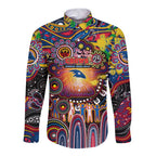 Personalised NAIDOC Week 2025 Crows Football Long Sleeve Button Shirt Aboriginal Dot Painting