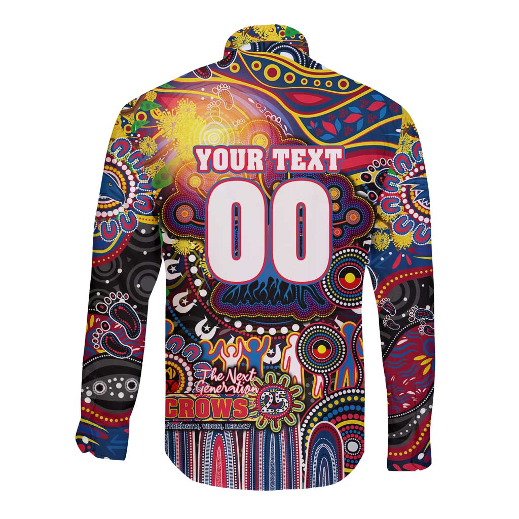 Personalised NAIDOC Week 2025 Crows Football Long Sleeve Button Shirt Aboriginal Dot Painting