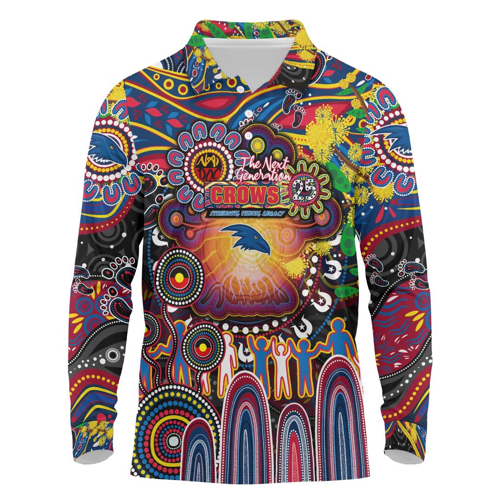 Personalised NAIDOC Week 2025 Crows Football Long Sleeve Polo Shirt Aboriginal Dot Painting