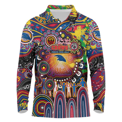 Personalised NAIDOC Week 2025 Crows Football Long Sleeve Polo Shirt Aboriginal Dot Painting