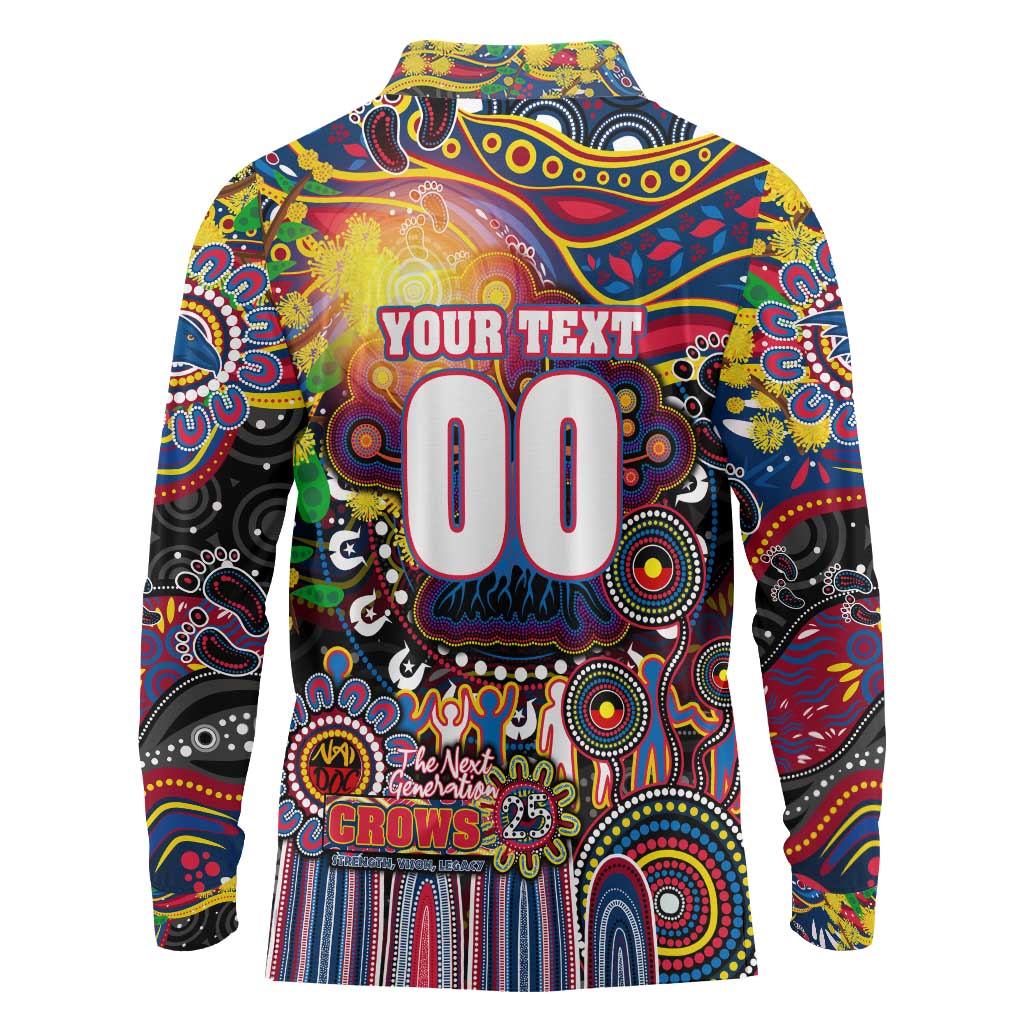 Personalised NAIDOC Week 2025 Crows Football Long Sleeve Polo Shirt Aboriginal Dot Painting