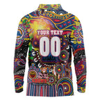 Personalised NAIDOC Week 2025 Crows Football Long Sleeve Polo Shirt Aboriginal Dot Painting