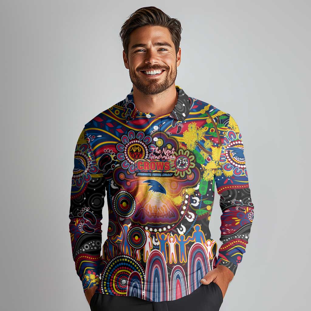 Personalised NAIDOC Week 2025 Crows Football Long Sleeve Polo Shirt Aboriginal Dot Painting
