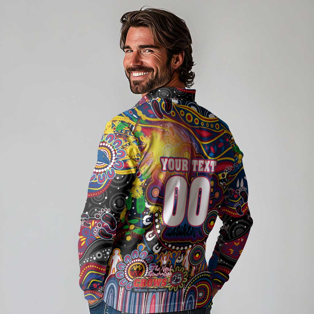 Personalised NAIDOC Week 2025 Crows Football Long Sleeve Polo Shirt Aboriginal Dot Painting